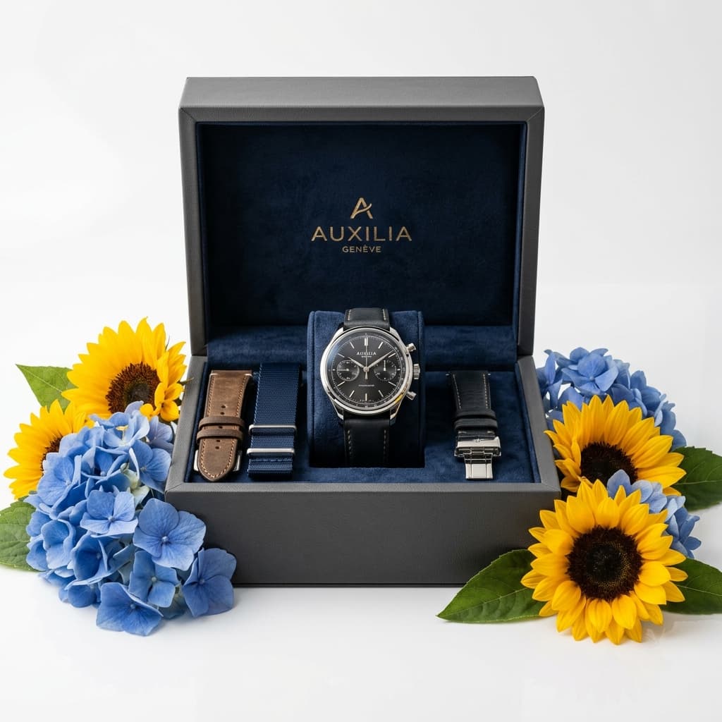 Pastel Elegance Women’s Watch & Wicker Floral Basket