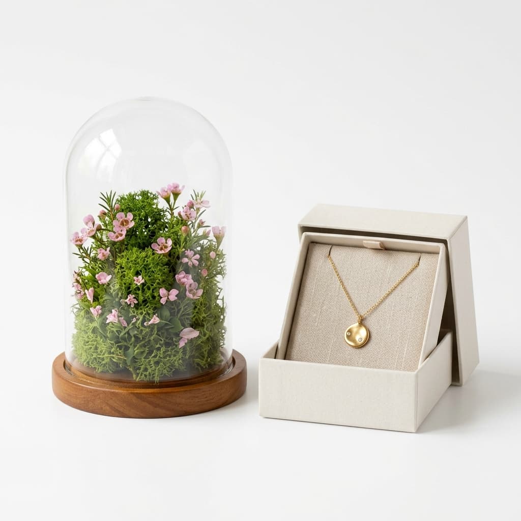 Botanical Moss Cloche & Gold Pendant Gift Set